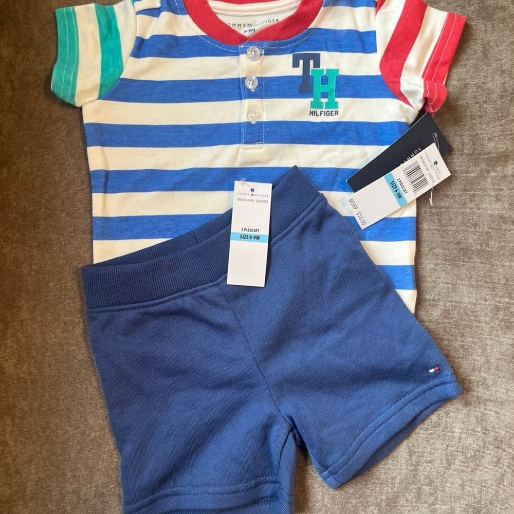 Tommy Hilfiger Blue and White Striped Baby Set